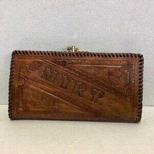 Vintage Handmade Hand Tooled Brown Leather Wallet 7 1/2" x 3 1/2"
